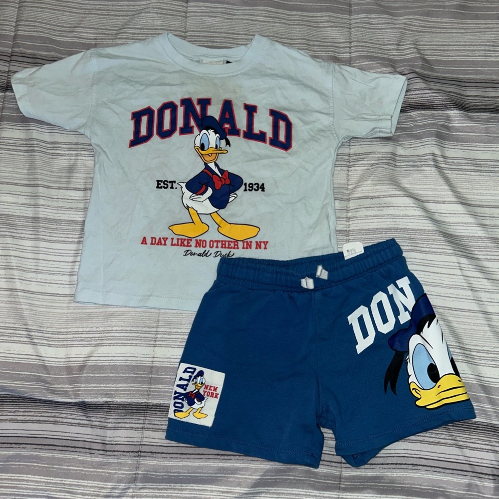 Zara Kids Donald Duck Matching Set - White and Blue
